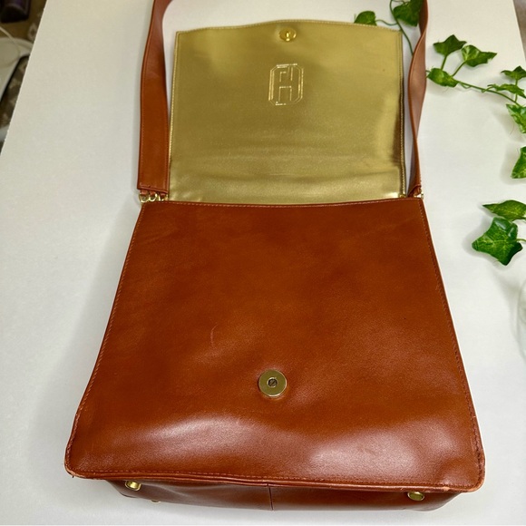 Fred Hayman Club 273 Cognac Brown Leather Tall Medium Shoulder Bag Purse - Picture 8 of 16